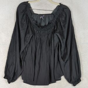 Grade & Gather Women's Black Satin‎ Long Sleeve Peasant Top Size S